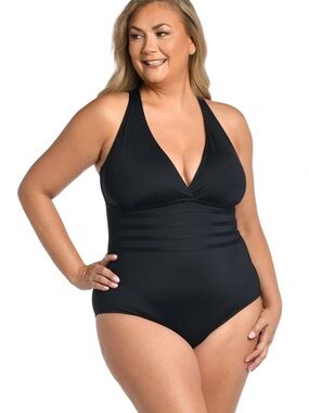 La Blanca Black V-Neck One-Piece Swimsuit